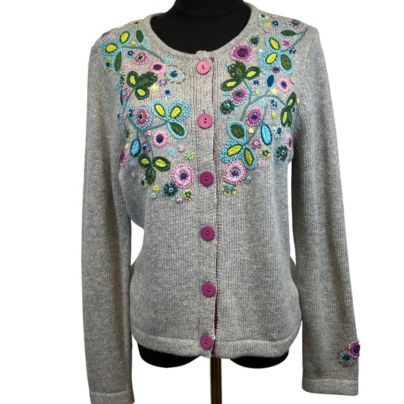 Talbots Sweaters - Talbots Embroidered Floral Cotton Angora‎ Blend Cardigan Sweater Medium Artsy